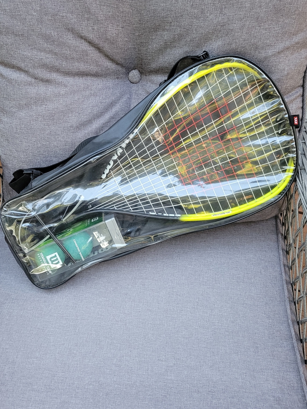 Wilson Racquet in Protective Carry Case - Barely Used. Incl. 2 Balls And Goggles